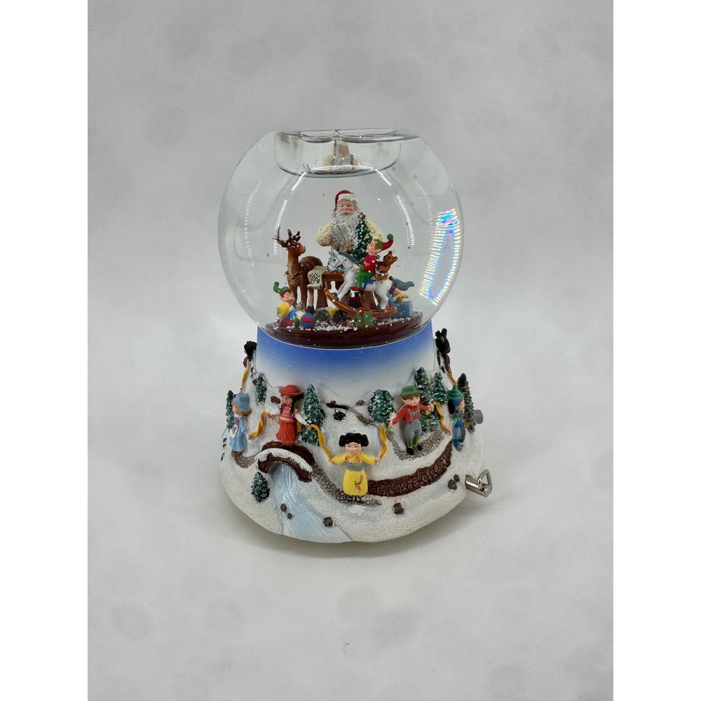 Vintage Musical Christmas Snow Globe Santa Sleigh Reindeer Children of the World